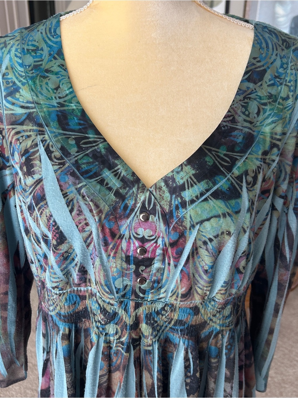 Apt. 9 Teal Multi-Print Asymmetrical V-Neck Tunic - Picture 3 of 8